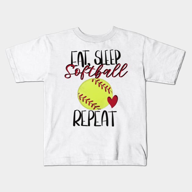 Eat, Sleep, Softball Repeat Design Kids T-Shirt by Sheila’s Studio